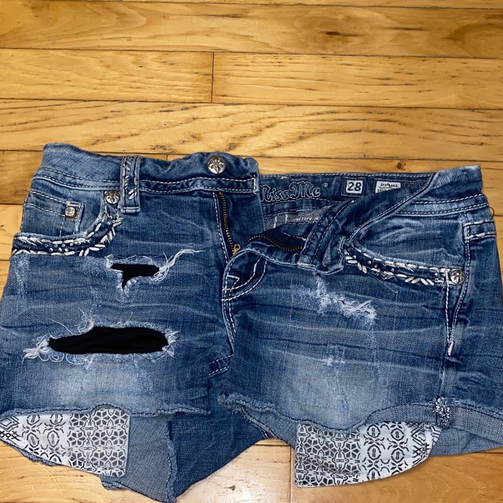Miss Me Distressed Blue Jean Shorts